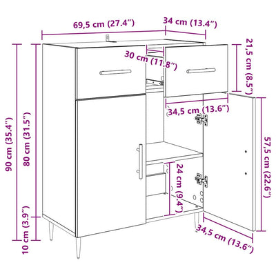 Sivupöytä Musta tammi. 69,5 x 34 x 90 cm Tekninen puu