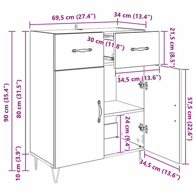 Sivupöytä Vanha Puu 69,5 x 34 x 90 cm Tekninen puu
