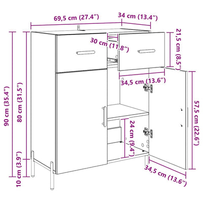 Sivupöytä Musta tammi. 69,5 x 34 x 90 cm Tekninen puu