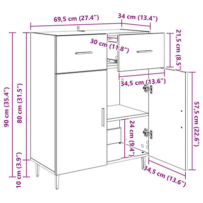 Sivupöytä Musta tammi. 69,5 x 34 x 90 cm Tekninen puu
