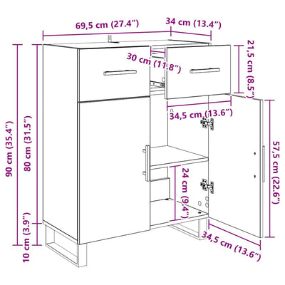 Sivupöytä Vanha Puu 69,5 x 34 x 90 cm Tekninen puu