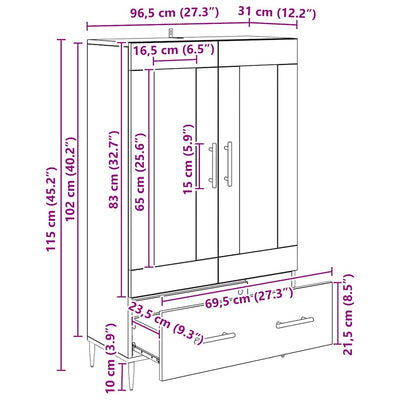 Korkea kaappi laatikon kanssa Artisan tammi 69,5 x 31 x 115 cm