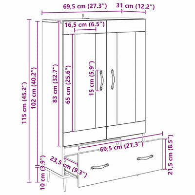 Korkea kaappi Vanha Puu 69,5 x 31 x 115 cm Tekninen puu