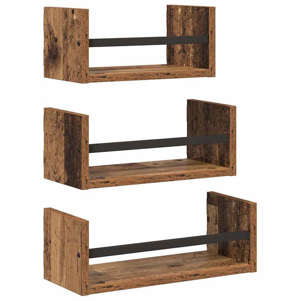 Seinähyllysetti 3 kpl Vanha Puu 40x16x14cm Tekninen puu