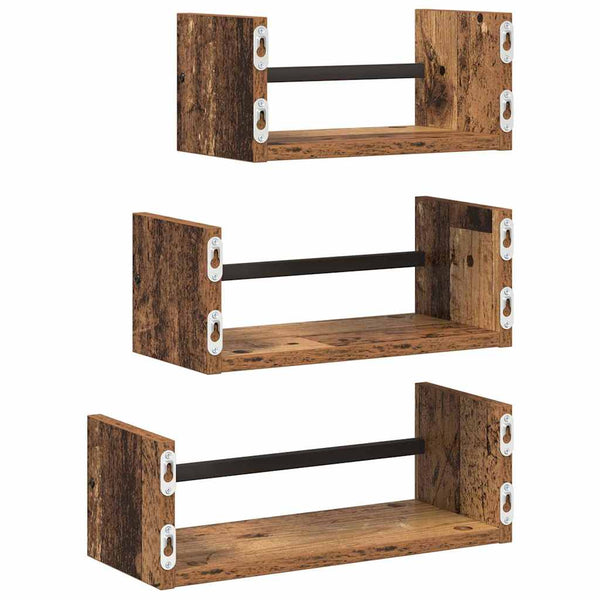 Seinähyllysetti 3 kpl Vanha Puu 40x16x14cm Tekninen puu
