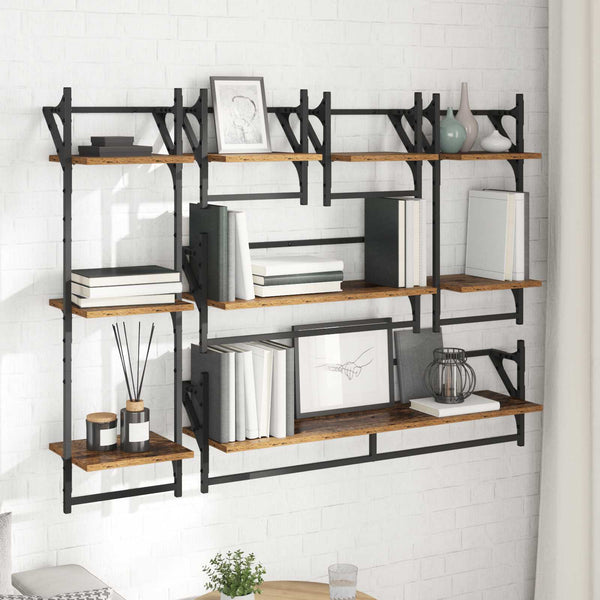 Seinähyllysetti 6 kpl Vanha Puu 100 x 25 x 30 cm Tekninen puu