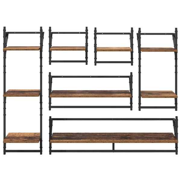 Seinähyllysetti 6 kpl Vanha Puu 100 x 25 x 30 cm Tekninen puu