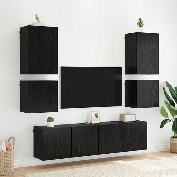 TV-seinähyllyt 2 pcs Musta tammi. 40,5x30x40cm Tekninen puu