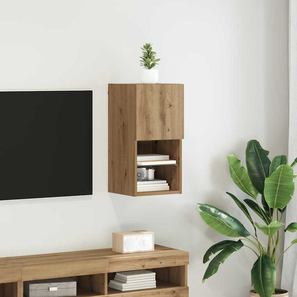 Seinälle kiinnitettävä tamminen TV-kaapisto Artisan