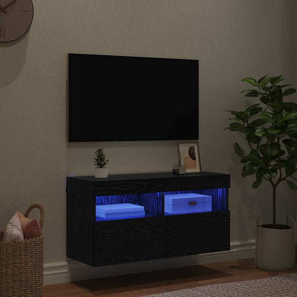 TV-seinäkaappi Musta tammi. 80 x 30 x 40 cm Tekninen puu