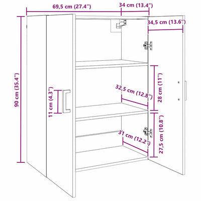 seinälle asennettavat kaapit 2 pcs Vanha puu 69.5 x 34 x 90 cm