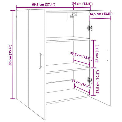 seinälle asennettavat kaapit 2 pcs Vanha puu 69.5 x 34 x 90 cm