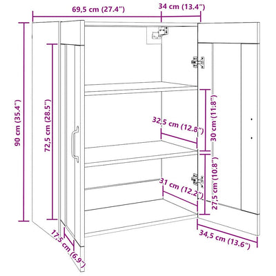 seinälle asennettavat kaapit 2 pcs Vanha puu 69,5 x 34 x 90 cm