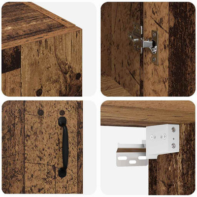 seinälle asennettavat kaapit 2 pcs Vanha puu 69.5 x 34 x 90 cm