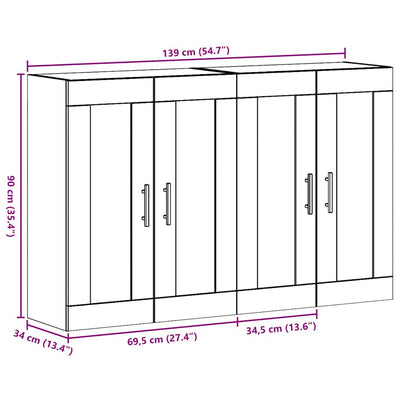 seinälle asennettavat kaapit 2 pcs Vanha puu 69,5 x 34 x 90 cm
