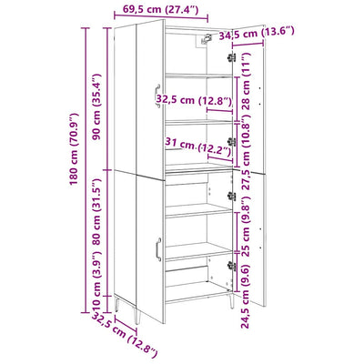 Korkea kaappi Vanha puu 69.5 x 34 x 180 cm Tekninen puu