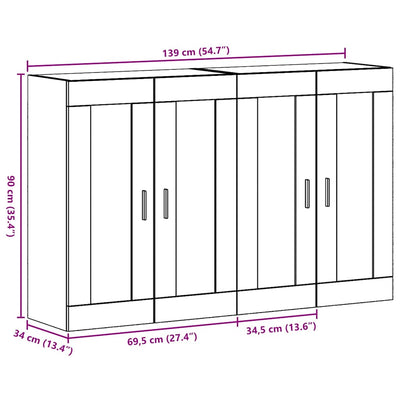 seinälle asennettavat kaapit 2 pcs Vanha puu 69,5 x 34 x 90 cm