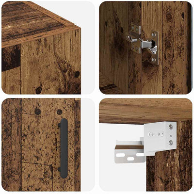 seinälle asennettavat kaapit 2 pcs Vanha puu 69,5 x 34 x 90 cm