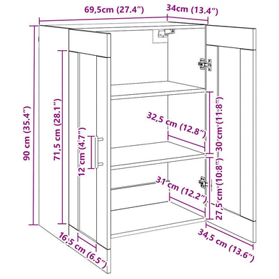 seinälle asennettavat kaapit 2 pcs Vanha puu 69,5 x 34 x 90 cm