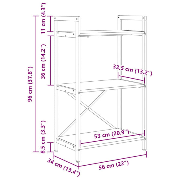 Kirjahylly 3 tasoa 56 x 34 x 96 cm Tekninen puu Savupähkinä