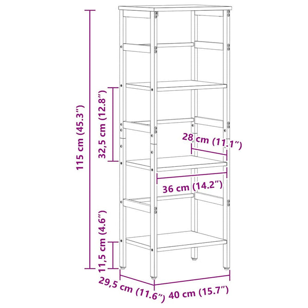 Kirjahylly 3 tasoa 40 x 29,5 x 115 cm Tekninen puu Musta tammi.