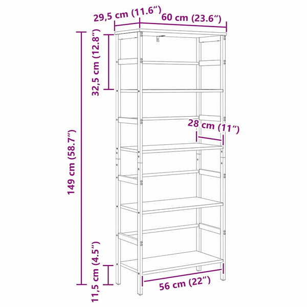 Kirjahylly 4 tasoa 60 x 29,5 x 149 cm Tekninen puu