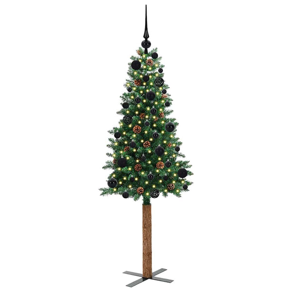 Kapea joulupuu Vihreä 150 cm PVC ja massiivipetäjä