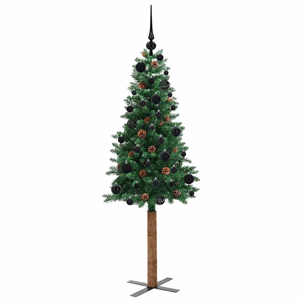 Kapea joulupuu Vihreä 150 cm PVC ja massiivipetäjä