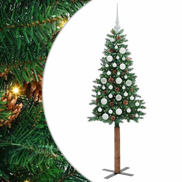 Kapea joulupuu Vihreä 150 cm PVC ja massiivipetäjä