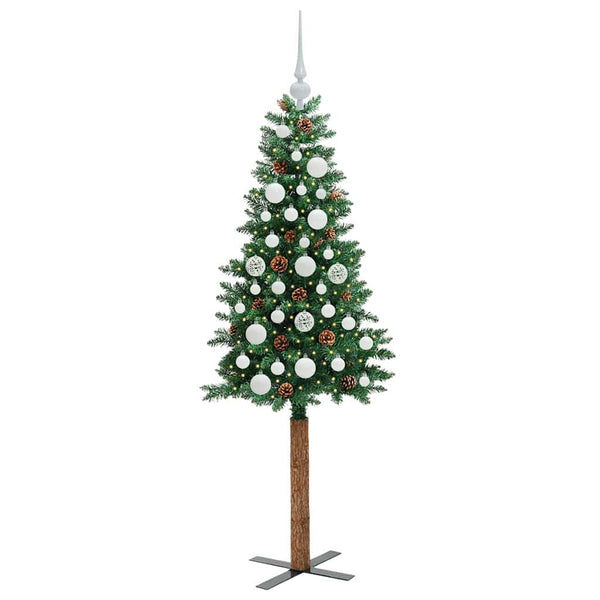 Kapea joulupuu Vihreä 150 cm PVC ja massiivipetäjä