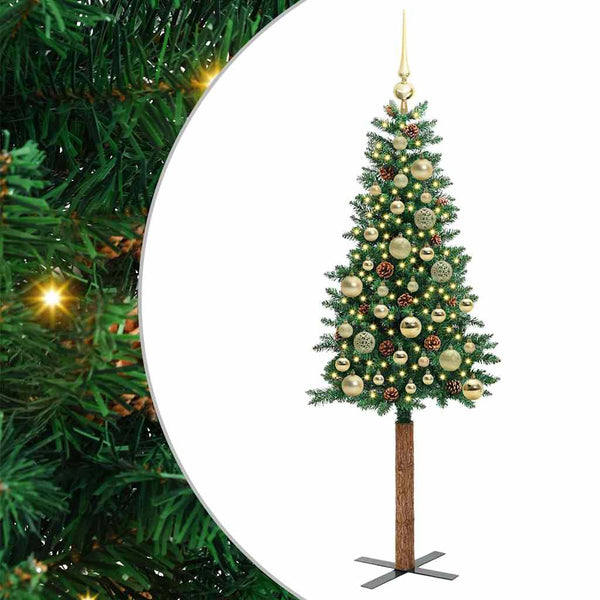 Kapea joulupuu Vihreä 150 cm PVC ja massiivipetäjä