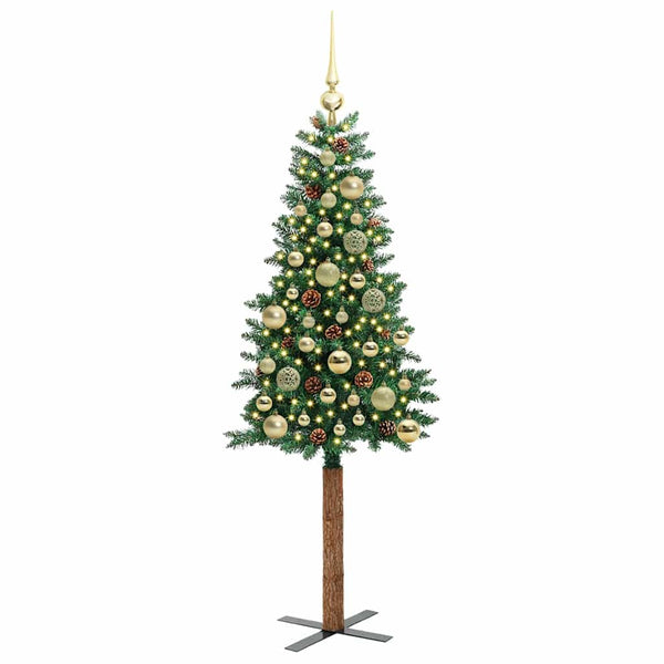 Kapea joulupuu Vihreä 150 cm PVC ja massiivipetäjä