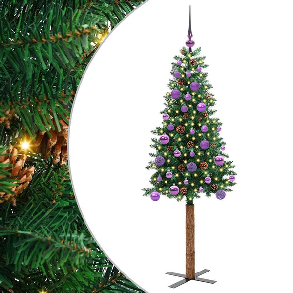 Kapea joulupuu Vihreä 150 cm PVC ja massiivipetäjä