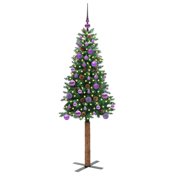 Kapea joulupuu Vihreä 150 cm PVC ja massiivipetäjä