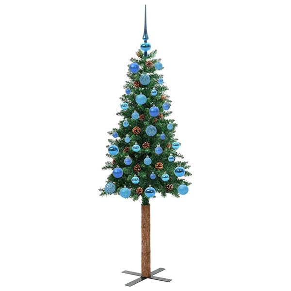 Kapea joulupuu Vihreä 150 cm PVC ja massiivipetäjä