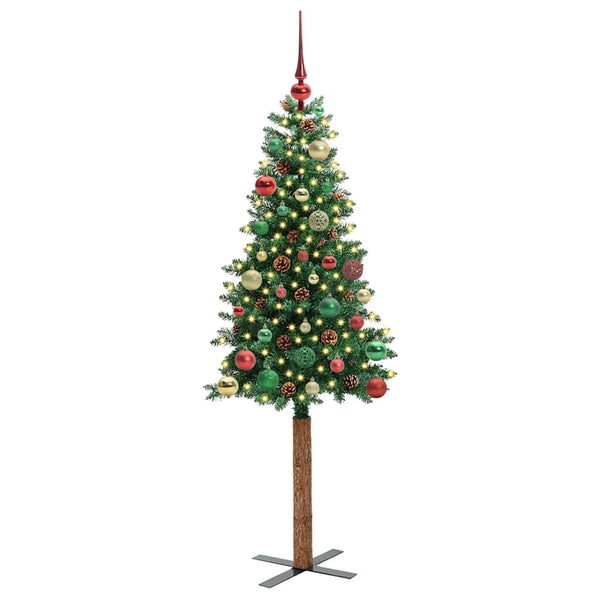 Kapea joulupuu Vihreä 150 cm PVC ja massiivipetäjä