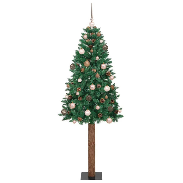 Kapea joulupuu jalustalla Vihreä 180 cm PVC ja massiivipetäjä
