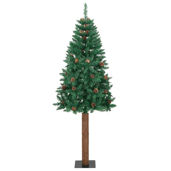 Kapea joulupuu jalustalla Vihreä 180 cm PVC ja massiivipetäjä