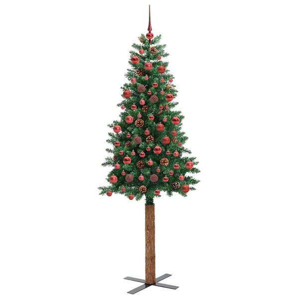 Kapea joulupuu Vihreä 180 cm PVC ja massiivipetäjä