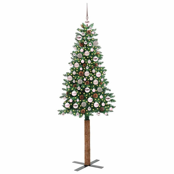Kapea joulupuu Vihreä 180 cm PVC ja massiivipetäjä