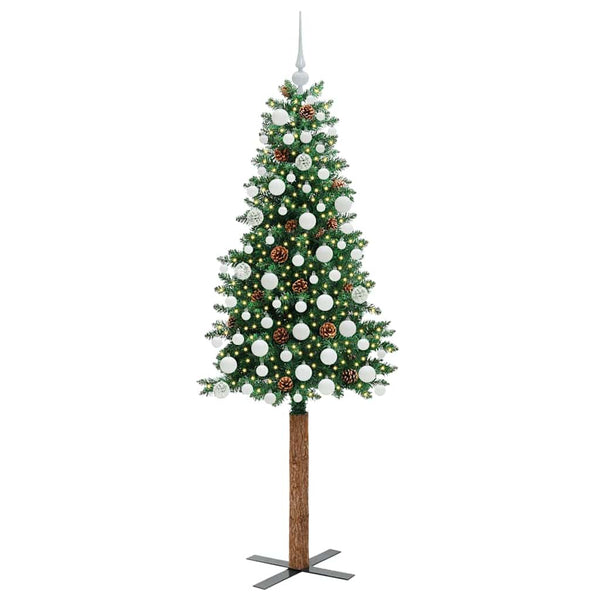 Kapea joulupuu Vihreä 180 cm PVC ja massiivipetäjä