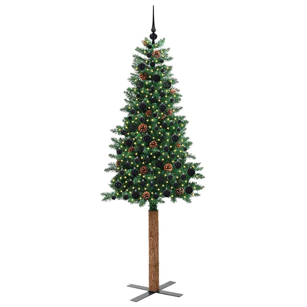Kapea joulupuu Vihreä 210 cm PVC ja massiivipetäjä