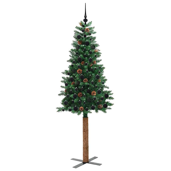 Kapea joulupuu Vihreä 210 cm PVC ja massiivipetäjä