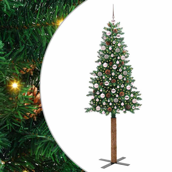 Kapea joulupuu Vihreä 210 cm PVC ja massiivipetäjä