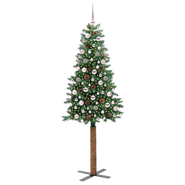 Kapea joulupuu Vihreä 210 cm PVC ja massiivipetäjä