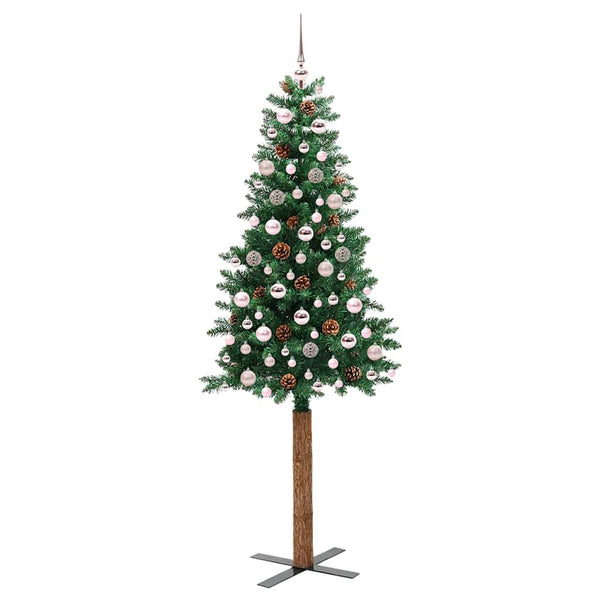 Kapea joulupuu Vihreä 210 cm PVC ja massiivipetäjä