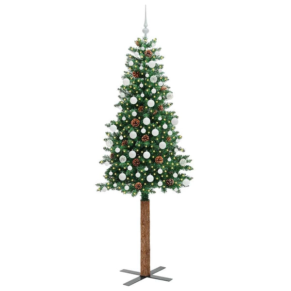 Kapea joulupuu Vihreä 210 cm PVC ja massiivipetäjä