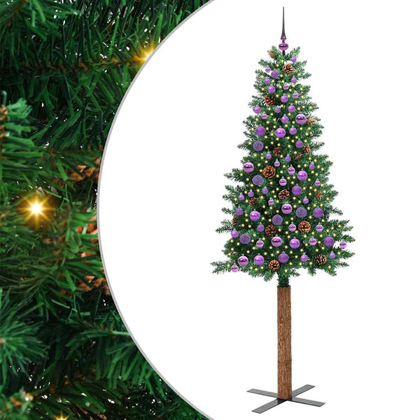 Kapea joulupuu Vihreä 210 cm PVC ja massiivipetäjä