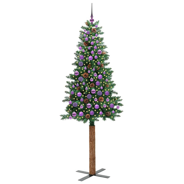 Kapea joulupuu Vihreä 210 cm PVC ja massiivipetäjä