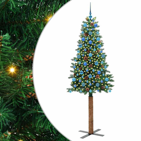 Kapea joulupuu Vihreä 210 cm PVC ja massiivipetäjä